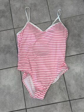 Target Pink and White Striped One-Piece Swimsuit
